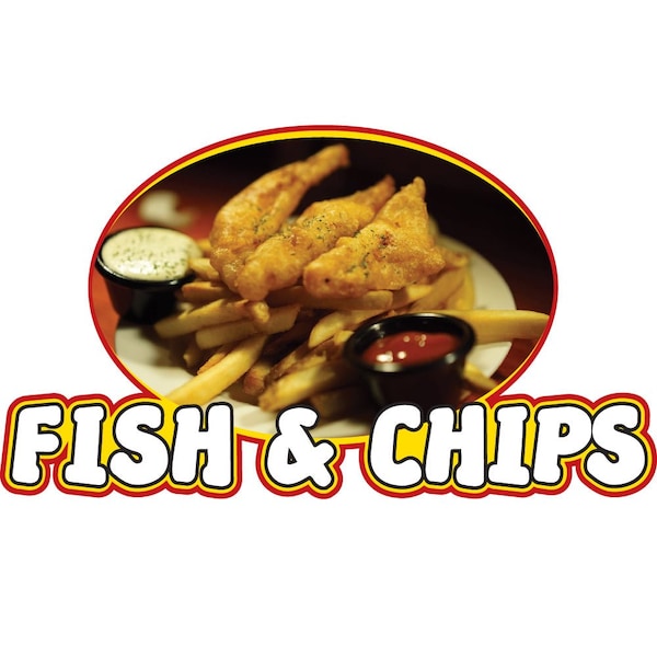Safety Sign, 9 in Height, Vinyl, 6 in Length, Fish & Chips, D-DC-36-Fish & Chips